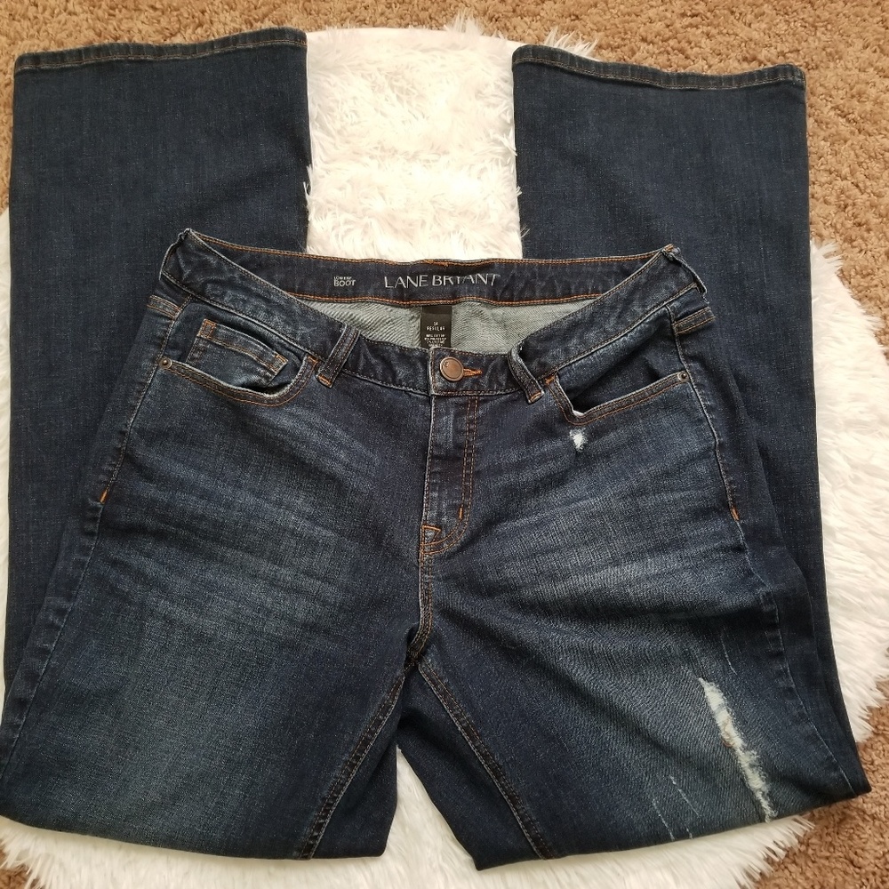 Lane Bryant distressed low rise bootcut jeans